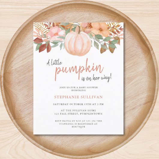 Budget Pompoen Herfst Floral Baby shower Uitnodigi
