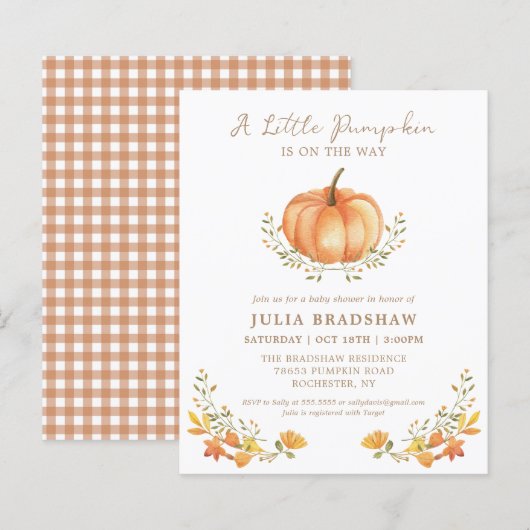 Budget pompoen Herfst | Genderneutraal Baby shower (Voorkant / Achterkant)