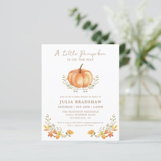 Budget pompoen Herfst | Genderneutraal Baby shower (Staand voorkant)