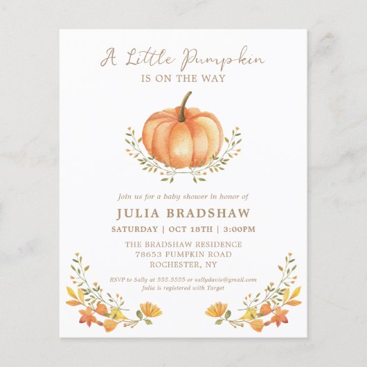 Budget pompoen Herfst | Genderneutraal Baby shower (Voorkant)