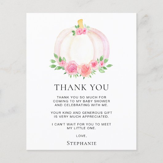 Budget pompoen Meisje's Baby shower Dank u kaart (Voorkant)