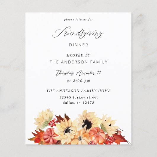 Budget Pompoen & Zonnebloem Vriendendagdiner Flyer (Voorkant)