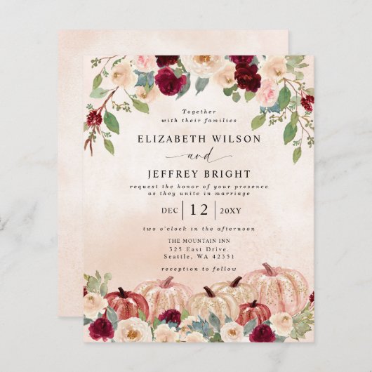 Budget pompoenen Country Fall bruiloft uitnodiging (Voorkant / Achterkant)