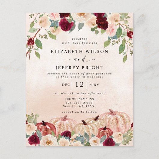 Budget pompoenen Country Fall bruiloft uitnodiging (Voorkant)
