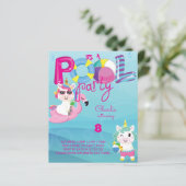 BUDGET Pool Party Unicorn Birthday Uitnodiging (Staand voorkant)