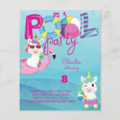 BUDGET Pool Party Unicorn Birthday Uitnodiging (Voorkant)