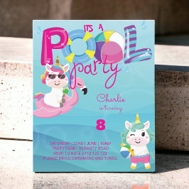 BUDGET Pool Party Unicorn Birthday Uitnodiging