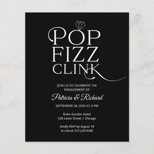 Budget Pop Fizz Clink Verloving Feest Uitnodiging (Voorkant)