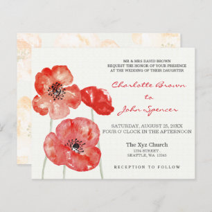 Budget Poppies Modern floral bruiloft uitnodiginge