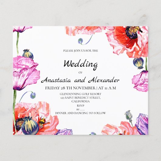 Budget/Poppy/Wedding Invitation. Flyer (Voorkant)