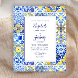 Budget Portugese Tegel Blue Yellow Wedding Invite