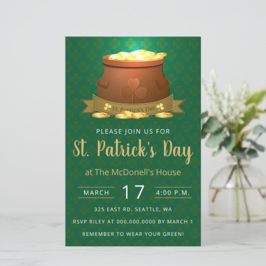 Budget Pot of Gold St Patricks Day Invitation (Staand voorkant)