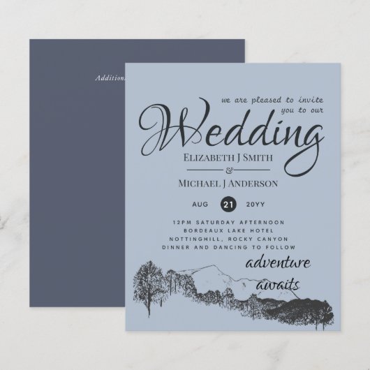 BUDGET PRICED Stofblauwe Bergen Budget Flyer (Voorkant / Achterkant)