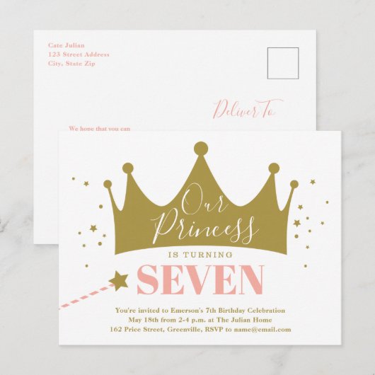 Budget Princess Pink Kind Birthday Party Uitnodiging Briefkaart (Voorkant / Achterkant)