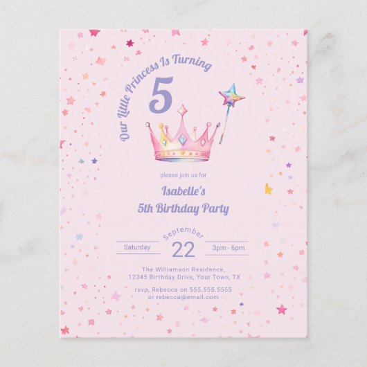 Budget Prinses Kroon Roze Meisje Verjaardag (Voorkant)