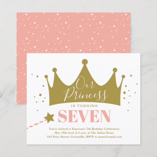 Budget Prinses Roze Kinderverjaardagsuitnodiging (Voorkant / Achterkant)