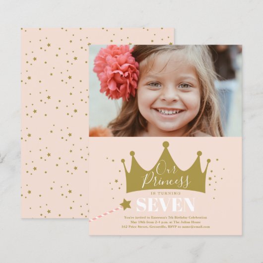 Budget Prinses Roze Moderne Verjaardagsuitnodiging (Voorkant / Achterkant)