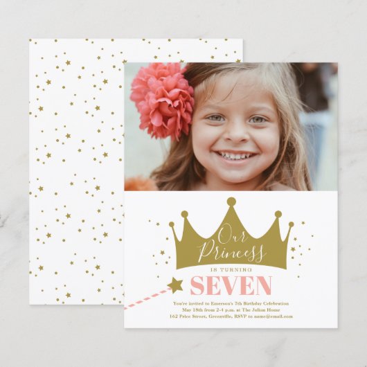 Budget Prinses Roze Moderne Verjaardagsuitnodiging (Voorkant / Achterkant)