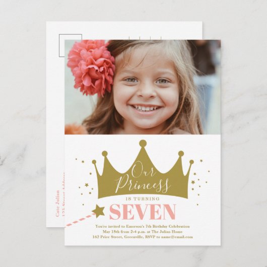 Budget Prinses Roze Moderne Verjaardagsuitnodiging Briefkaart (Voorkant / Achterkant)