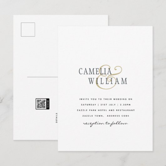 BUDGET Printen or Digital Download Wedding INVITE Briefkaart (Voorkant / Achterkant)