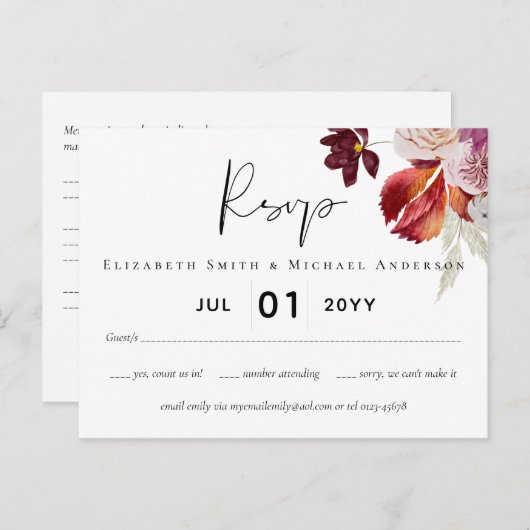 BUDGET Pruim Kaneel Bruiloft Herfst Bloemen Briefkaart (Voorkant / Achterkant)