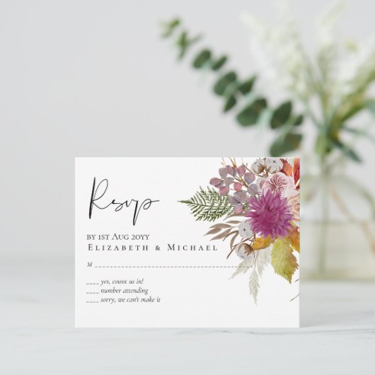 BUDGET Pruim Kaneel Bruiloft Herfst Bloemen Briefkaart (Staand voorkant)