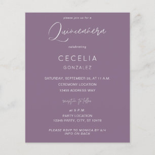 Budget Pruim Paars MOD Callig Quinceanera Ceremoni Flyer