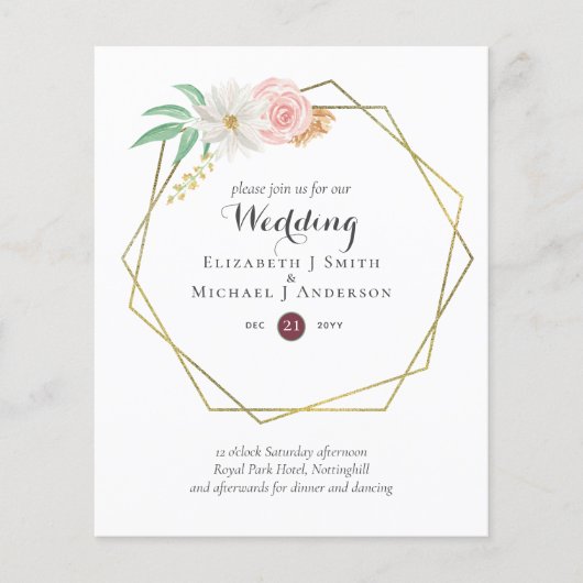 BUDGET Pruimen- en koraalbloemen Huwelijksuitnodig (Voorkant)