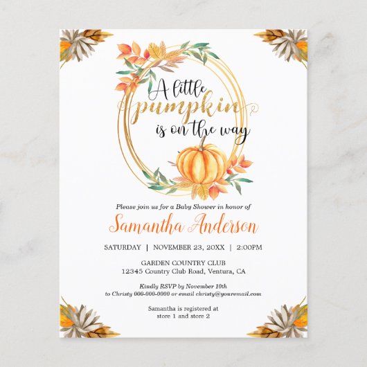 Budget Pumpkin Baby shower Herfst (Voorkant)