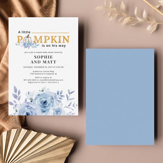 Budget Pumpkin Blue Lila Boys Baby shower Notitiekaartje