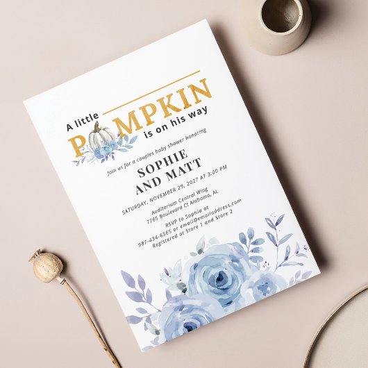 Budget Pumpkin Blue Lila Boys Baby shower Notitiekaartje