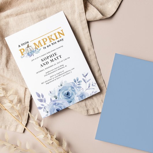 Budget Pumpkin Blue Lila Boys Baby shower Notitiekaartje