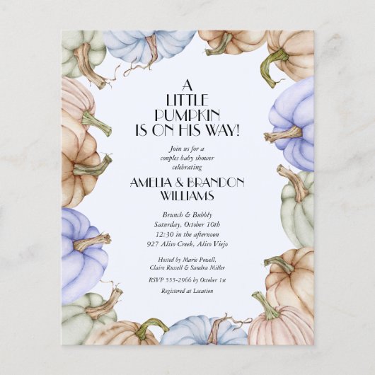 Budget Pumpkin Boy Baby Shower-uitnodigingen (Voorkant)