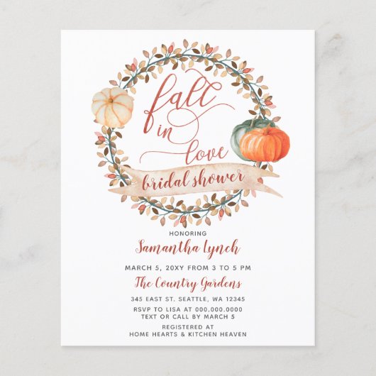 Budget Pumpkin Bridal Shower Uitnodiging (Voorkant)