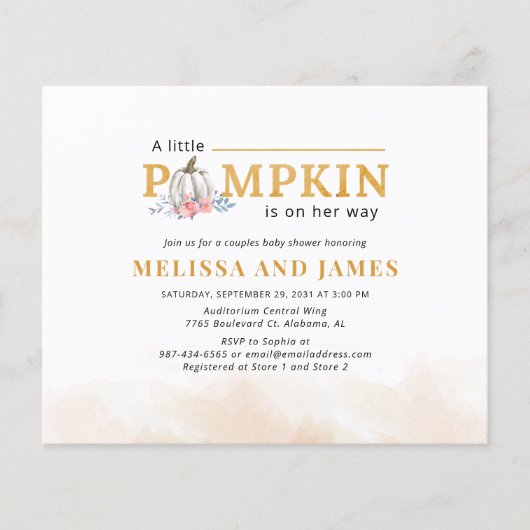 Budget Pumpkin Couples Baby shower Uitnodiging (Voorkant)