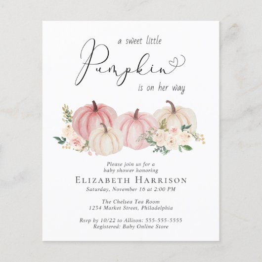 Budget Pumpkin Floral Baby Girl Shower (Voorkant)