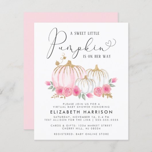 Budget Pumpkin Floral Baby Girl Virtual Shower (Voorkant / Achterkant)