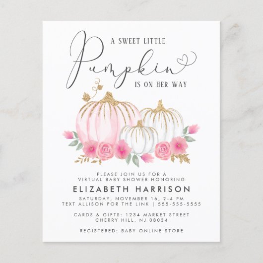 Budget Pumpkin Floral Baby Girl Virtual Shower (Voorkant)