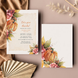 Budget Pumpkin Floral Thanksgiving Dinner Invites