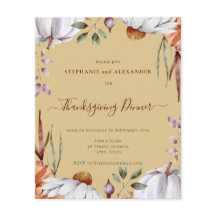 Budget Pumpkin Floral Thanksgiving Uitnodiging