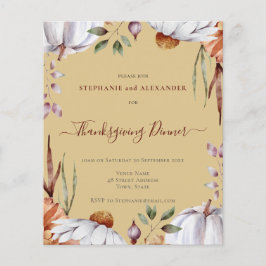 Budget Pumpkin Floral Thanksgiving Uitnodiging