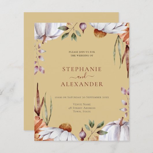 Budget Pumpkin Floral Wedding QR Code Uitnodiging (Voorkant / Achterkant)