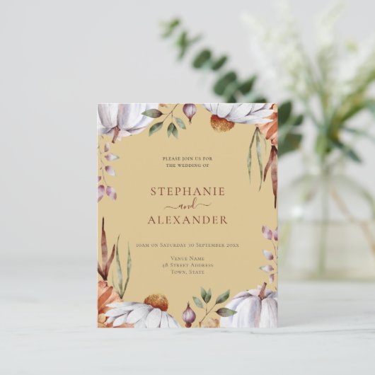 Budget Pumpkin Floral Wedding QR Code Uitnodiging (Staand voorkant)