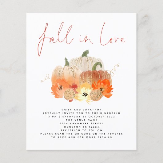 Budget Pumpkin Glitter QR Code Herfst in Liefde Ui (Voorkant)