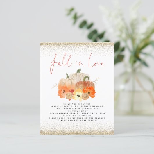 Budget Pumpkin Glitter QR Herfst in Love Weddensch (Staand voorkant)