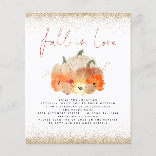 Budget Pumpkin Glitter QR Herfst in Love Weddensch (Voorkant)