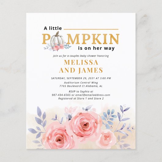 Budget Pumpkin Lila Floral Couples Baby shower (Voorkant)