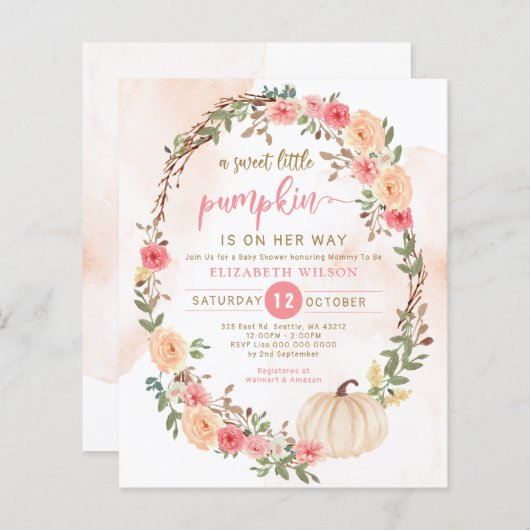 Budget Pumpkin Pink Girl Baby shower (Voorkant / Achterkant)