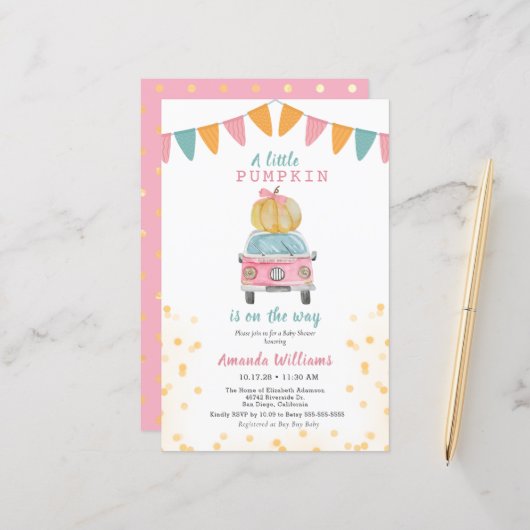 Budget Pumpkin Pink Gold Polka Dot Baby shower (Voorkant / Achterkant in situ)