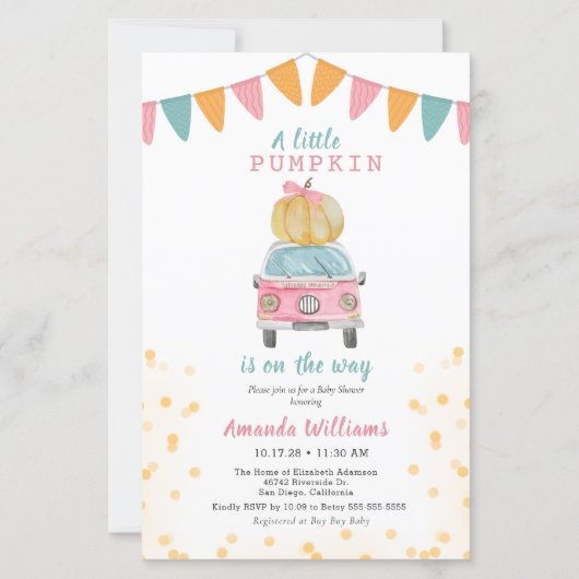 Budget Pumpkin Pink Gold Polka Dot Baby shower (Voorkant)